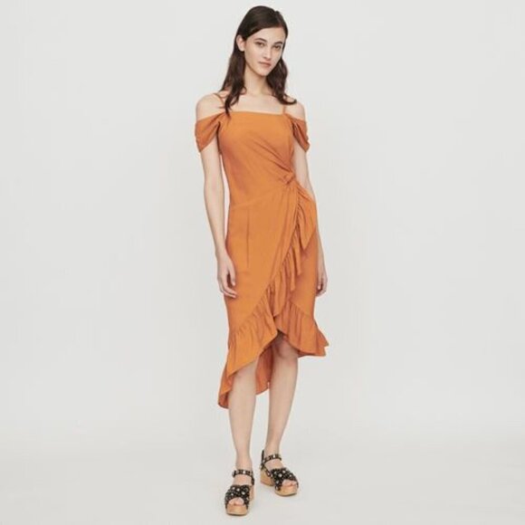 Maje Portefeuille Ruffle Detail Midi Dress NWT  Small/1 - Picture 1 of 8
